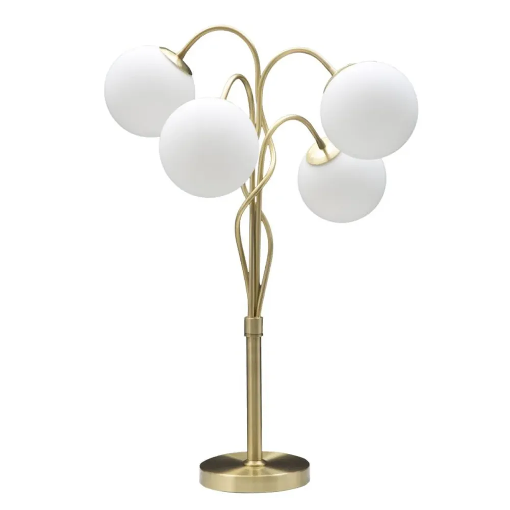 Lampe de table dorée à 4 lumières – Sphères de verre opaque glamour Mauro Ferretti