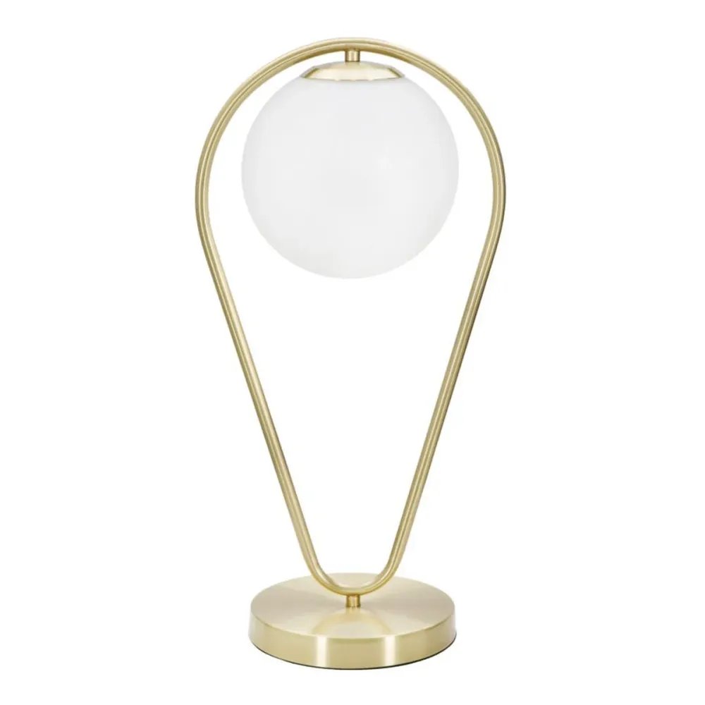 Lampe de table dorée à motif de montgolfière – Sphère en verre blanc Mauro Ferretti