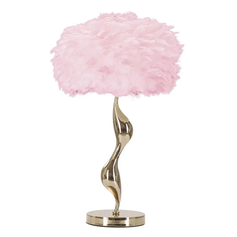 Lampe de table dorée sinueuse avec abat-jour en plumes Mauro Ferretti