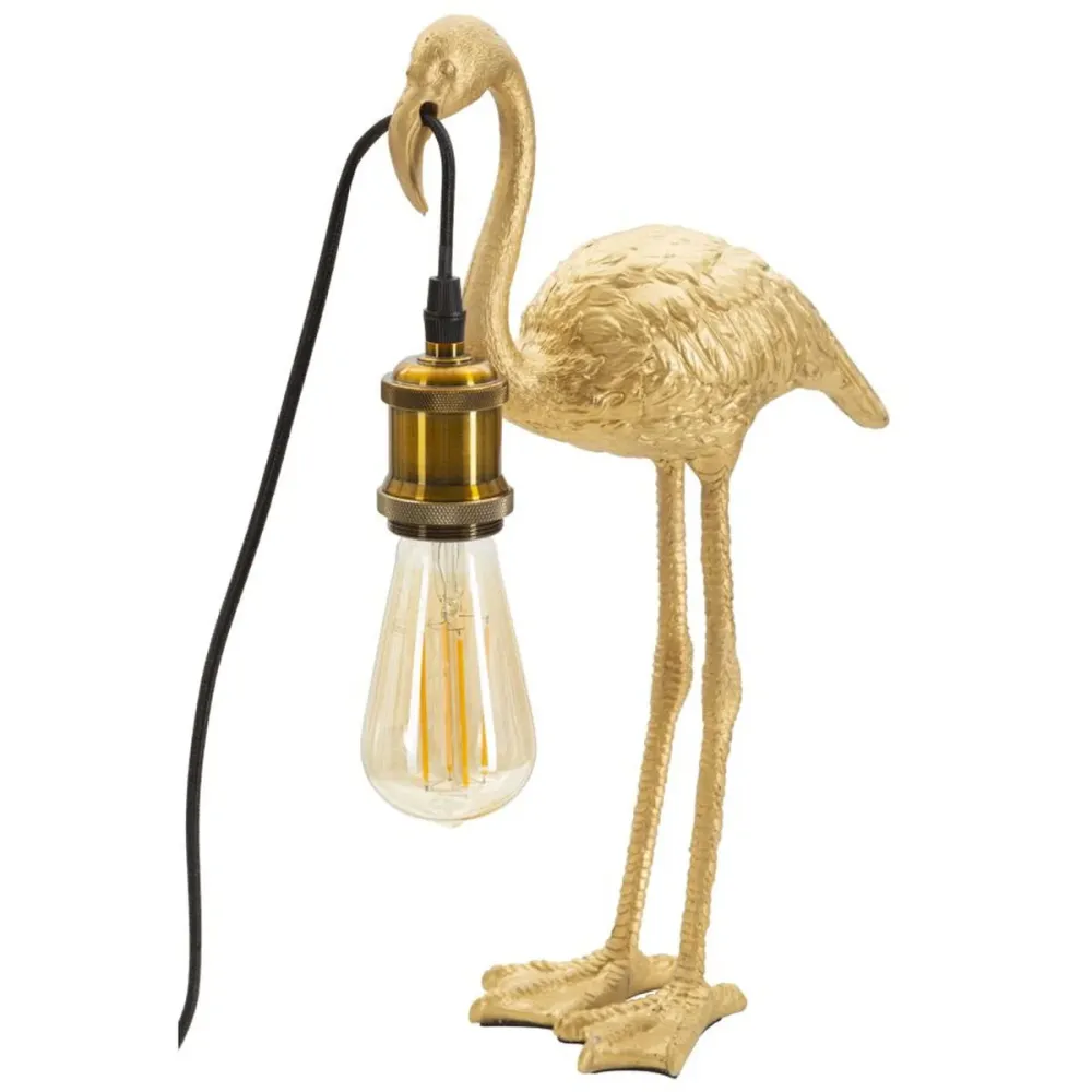 Lampe de table flamant rose en résine dorée – Éclairage d'appoint décoratif Mauro Ferretti