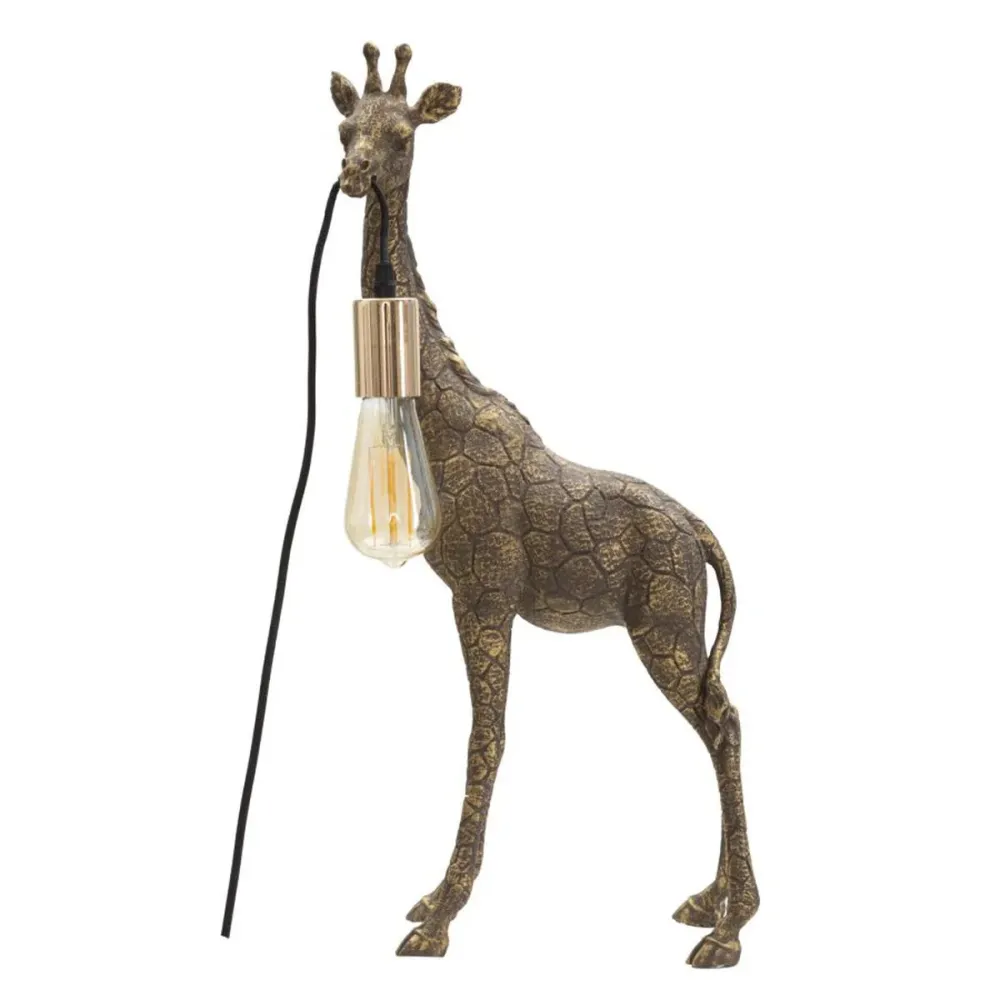 Lampe de table Girafe dorée – Luminaire décoratif en résine Mauro Ferretti