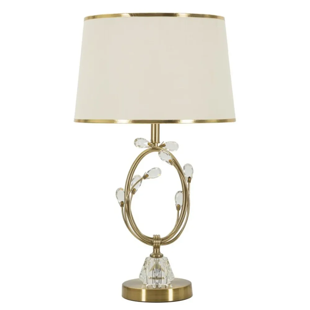 Lampe de table géométrique florale dorée avec abat-jour beige Mauro Ferretti