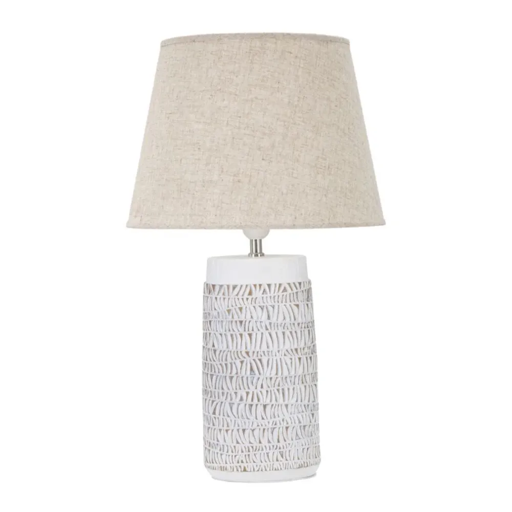 Lampe de table géométrique en résine – Abat-jour en tissu beige Mauro Ferretti