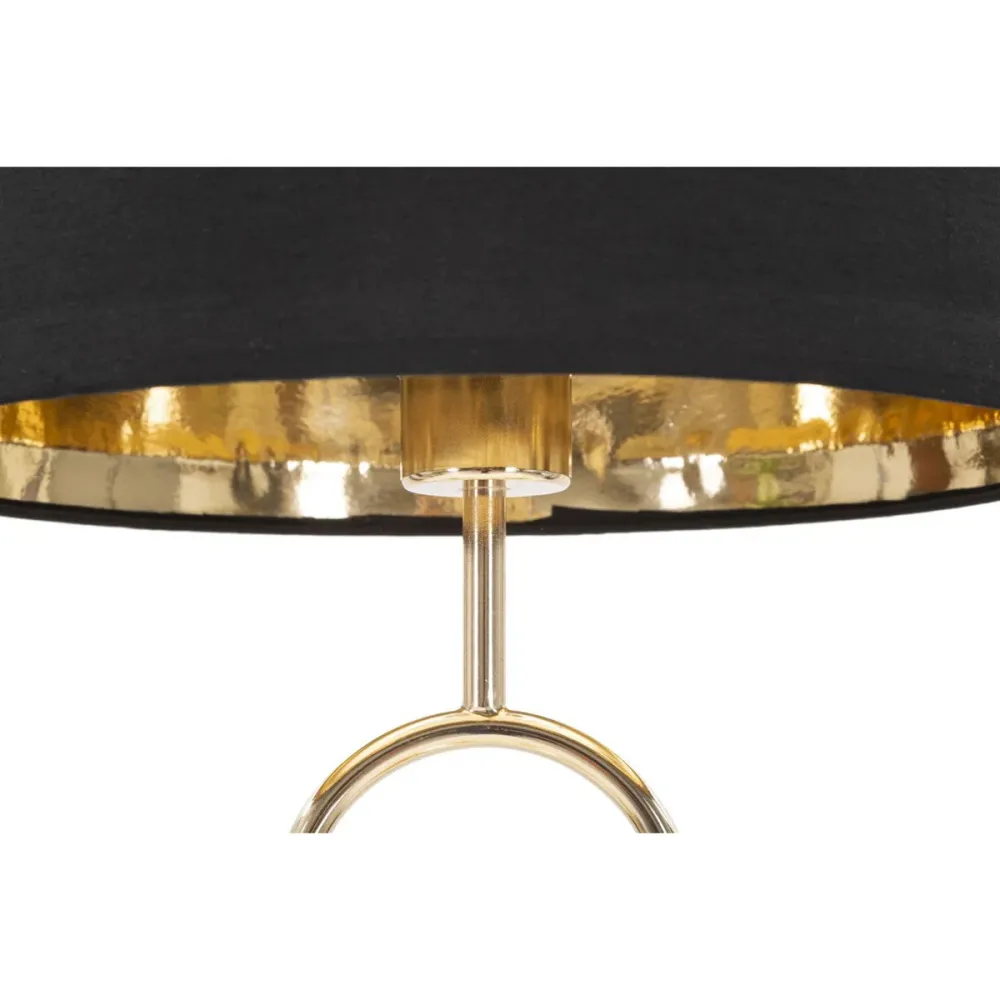 Lampe de table linéaire dorée avec sphères décoratives et abat-jour noir Mauro Ferretti