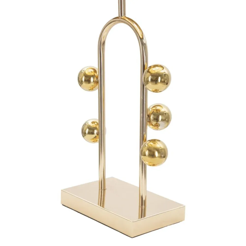 Lampe de table linéaire dorée avec sphères décoratives et abat-jour noir Mauro Ferretti