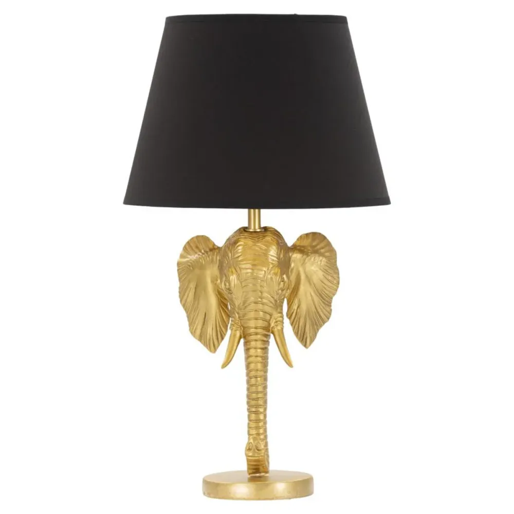 Lampe de table noire ornée d'un éléphant doré Mauro Ferretti