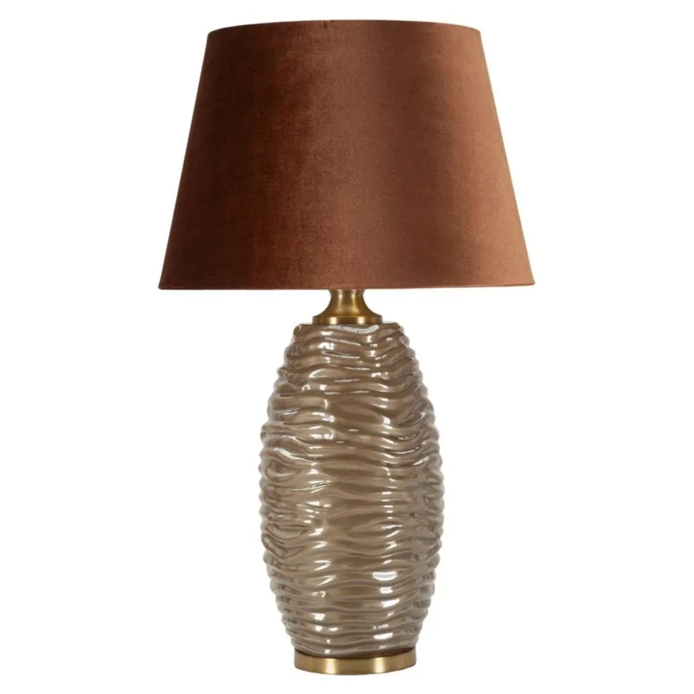 Lampe de table Prague en verre ondulé avec abat-jour élégant marron Mauro Ferretti