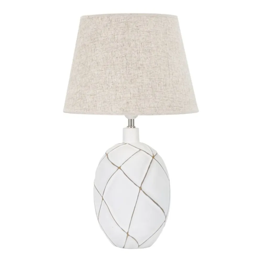 Lampe de table en résine avec motif géométrique en relief linéaire – Abat-jour beige Mauro Ferretti