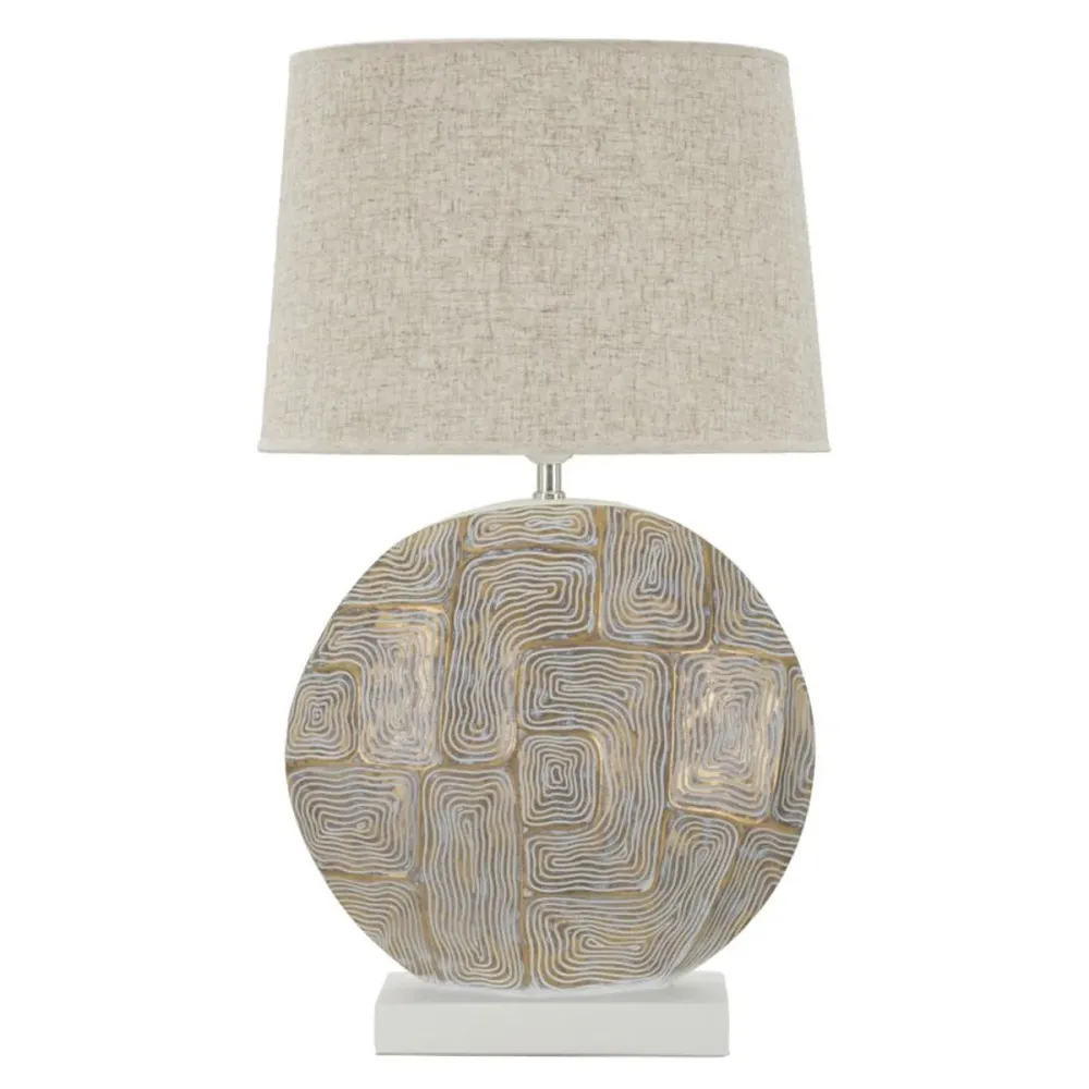 Lampe de table en résine beige avec motif géométrique en relief Mauro Ferretti