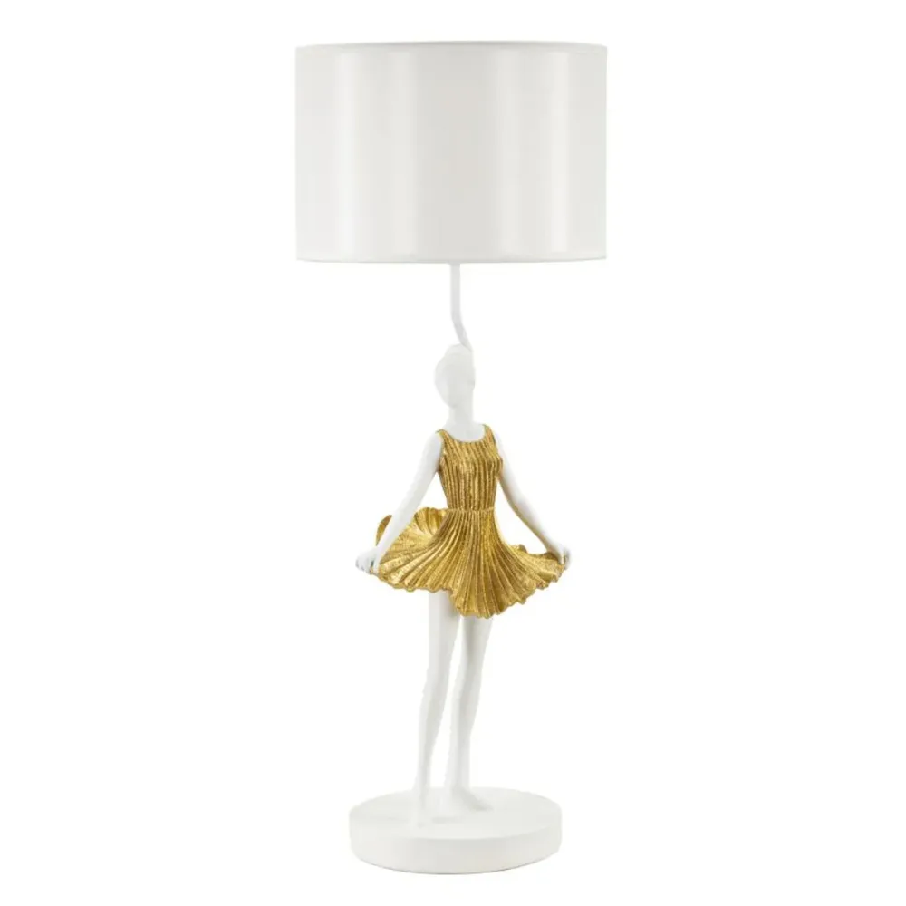 Lampe de table en résine en forme de danseuse avec robe dorée Mauro Ferretti