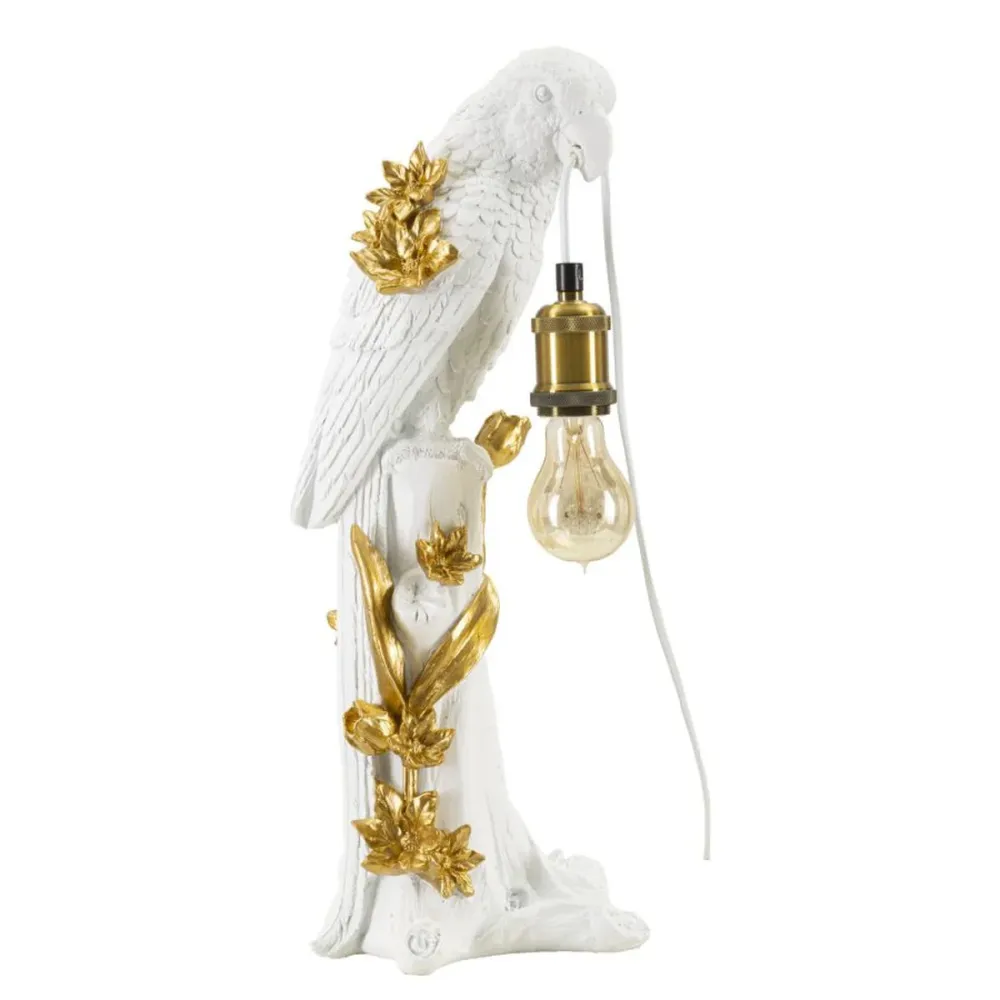 Lampe de table en résine en forme de perroquet avec des accents dorés Mauro Ferretti