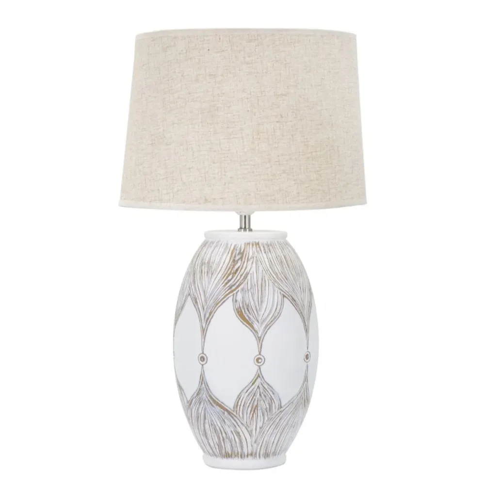 Lampe de table en résine à motif de feuilles – Abat-jour beige Mauro Ferretti