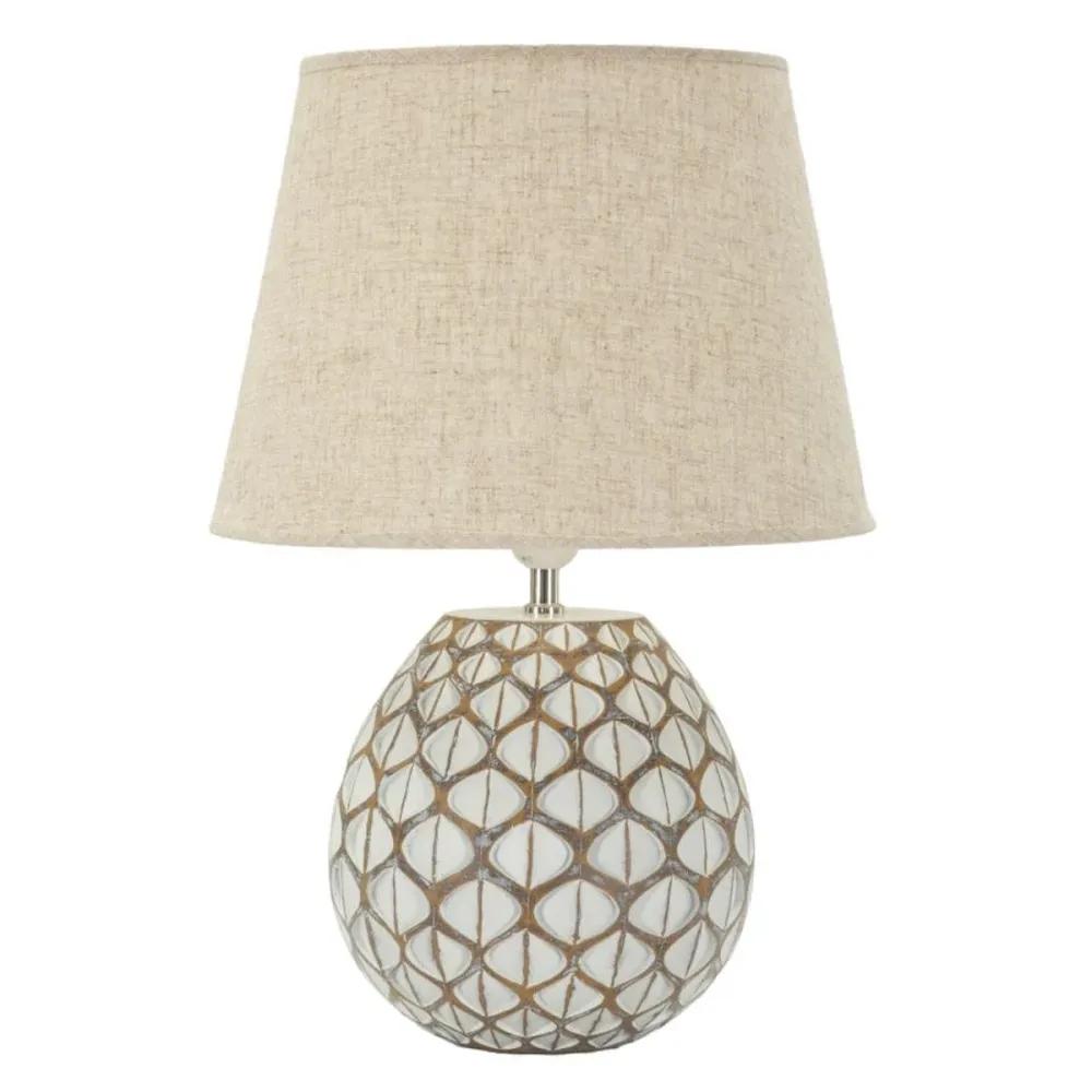 Lampe de table en résine tibétaine avec base géométrique et abat-jour neutre Mauro Ferretti