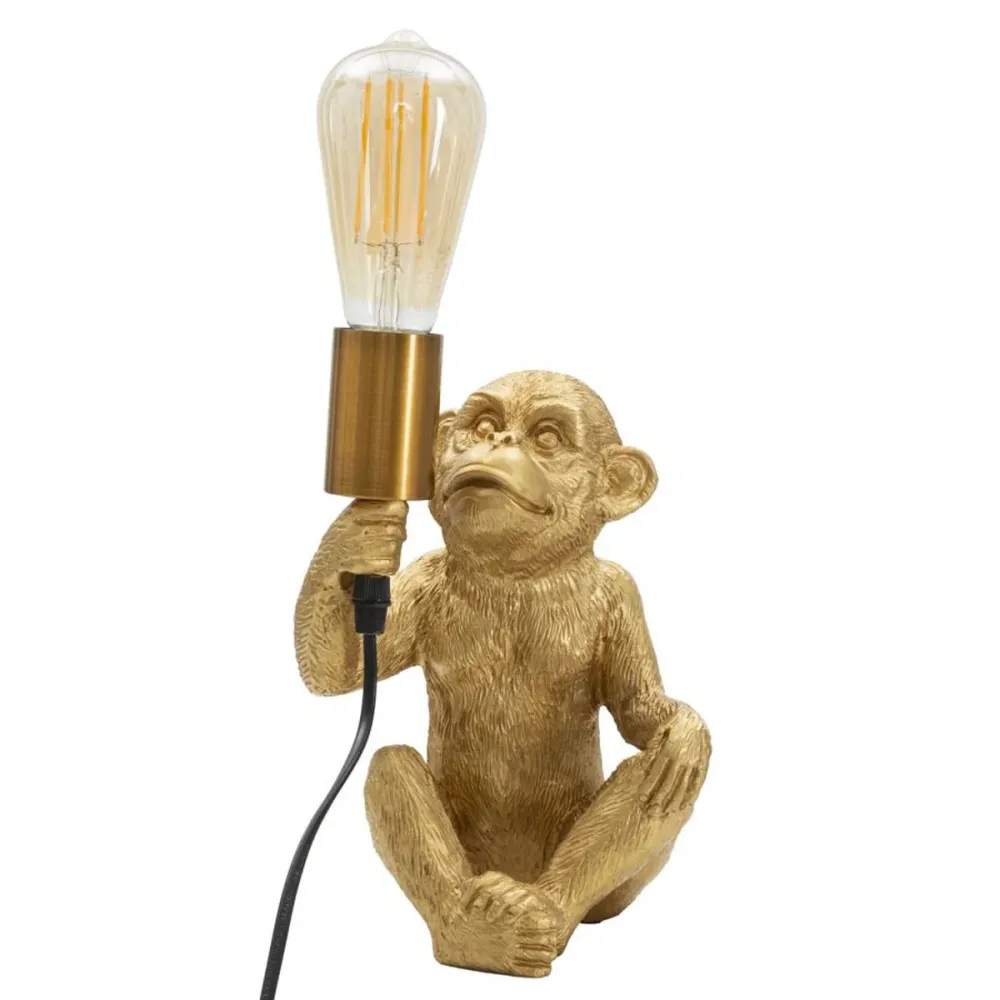 Lampe de table singe en résine dorée – Lampe décorative ludique Mauro Ferretti