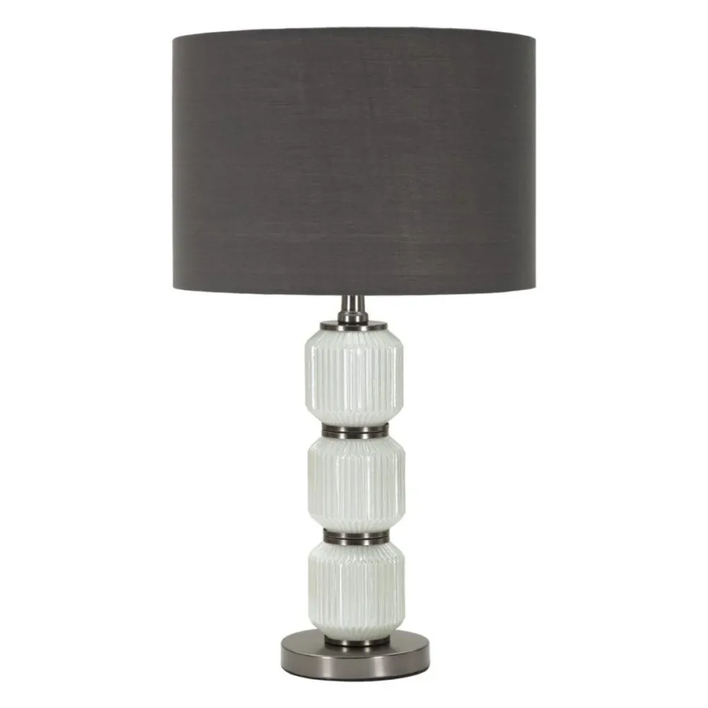 Lampe de table en verre blanc avec abat-jour en velours gris Mauro Ferretti