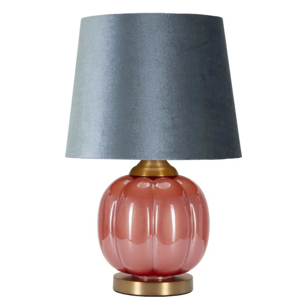 Lampe de table en verre rouge avec abat-jour en velours bleu Mauro Ferretti