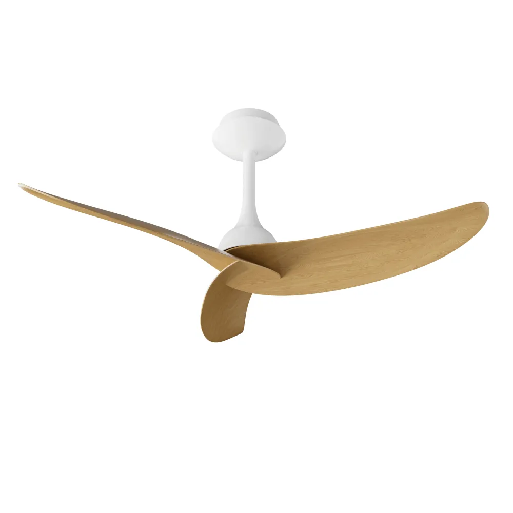 Plafonnier ventilateur IPANEMA blanc et aspect bois Mantra 9042
