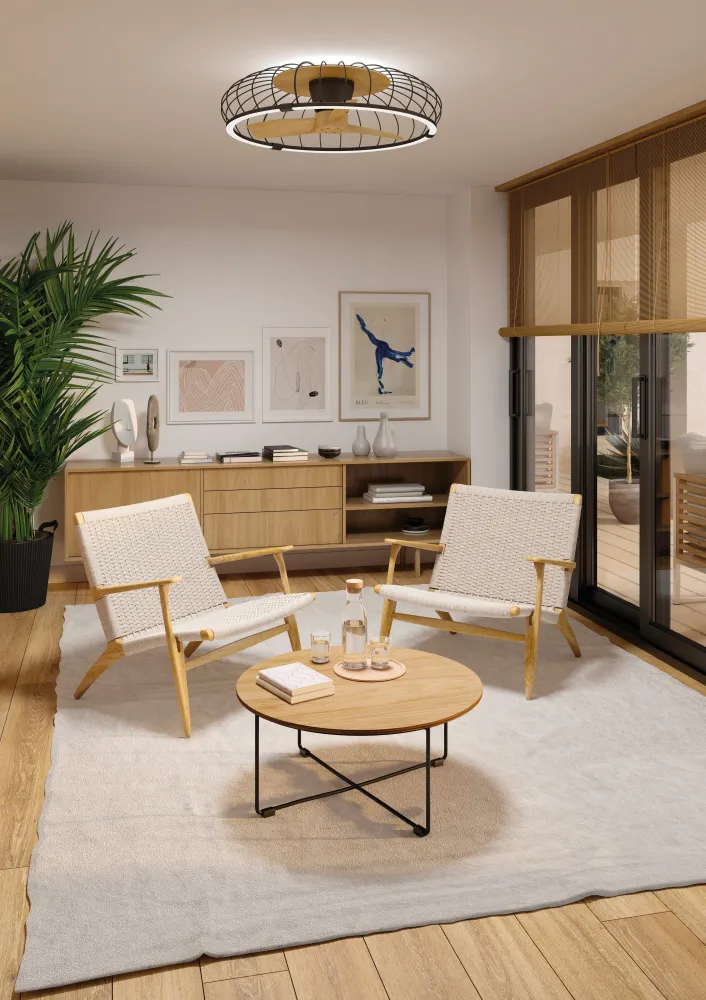 Plafonnier ventilateur NATURE noir et bois Mantra 7808