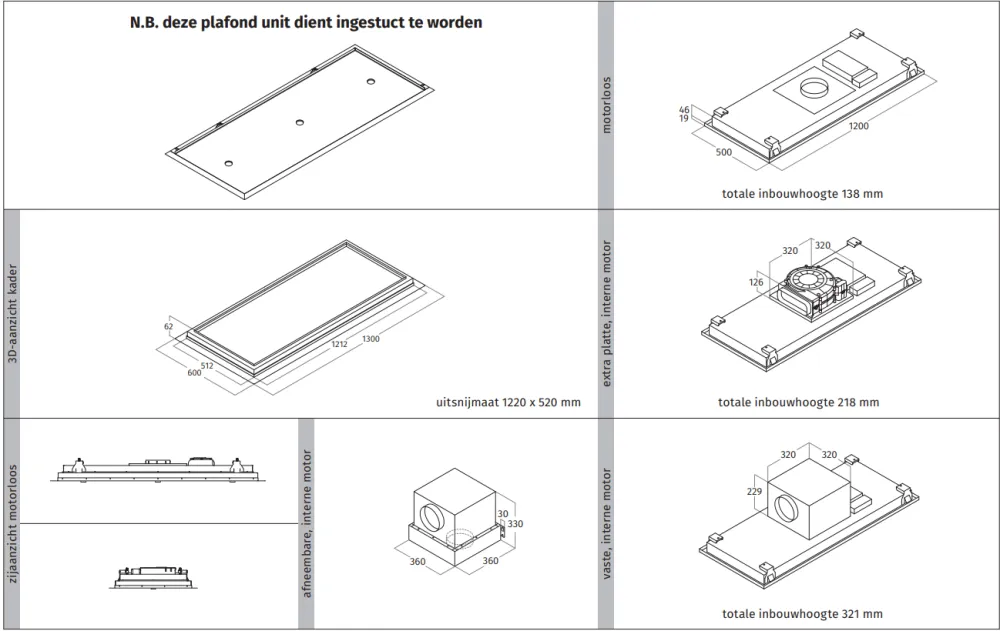 Plafonnier Wave 8230.402 ZERO - 1200 x 500 mm - sans moteur - encastrable - 1 coloris au choix