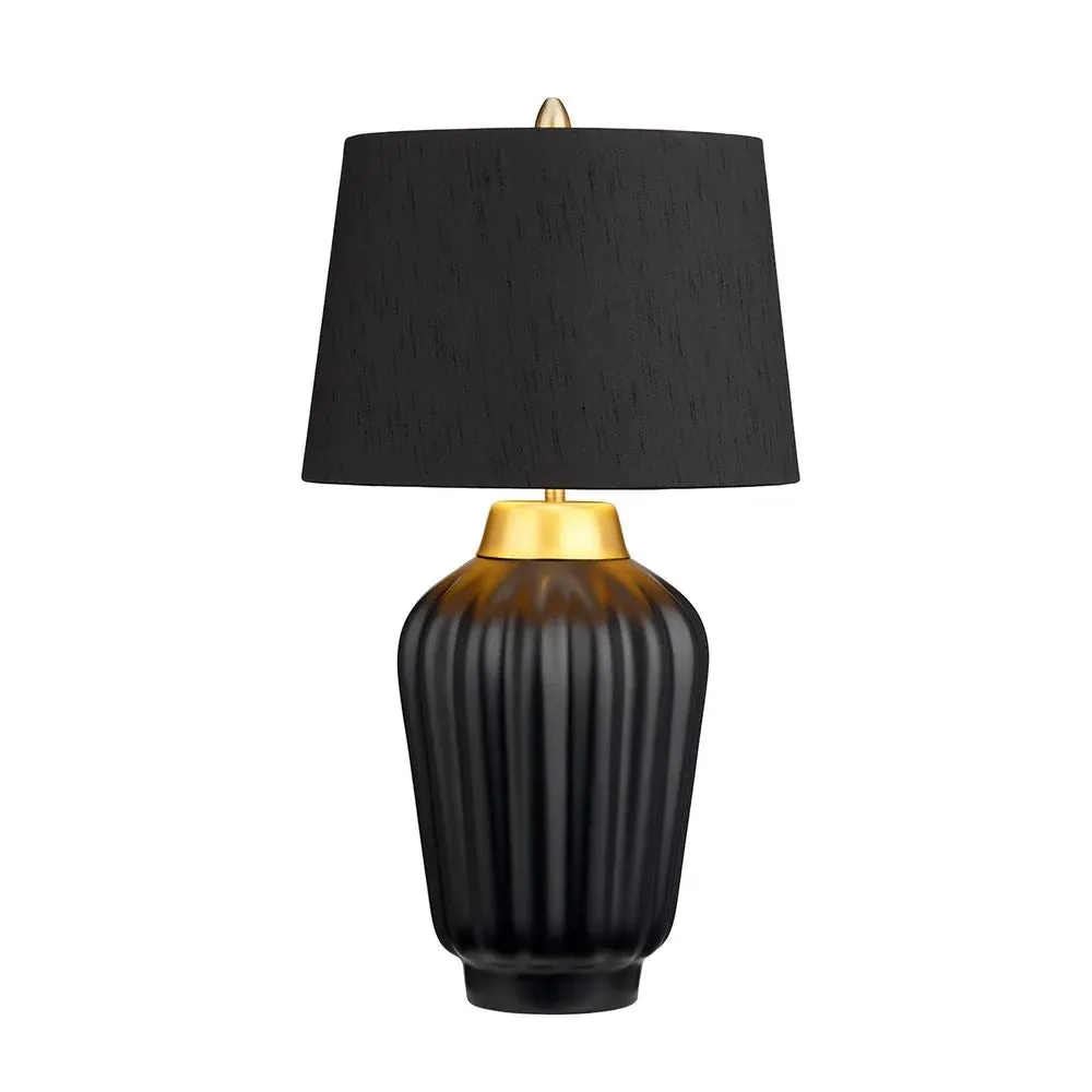 Lampe de table Quintiesse Bexley 1L en céramique noire E27, H 56 cm