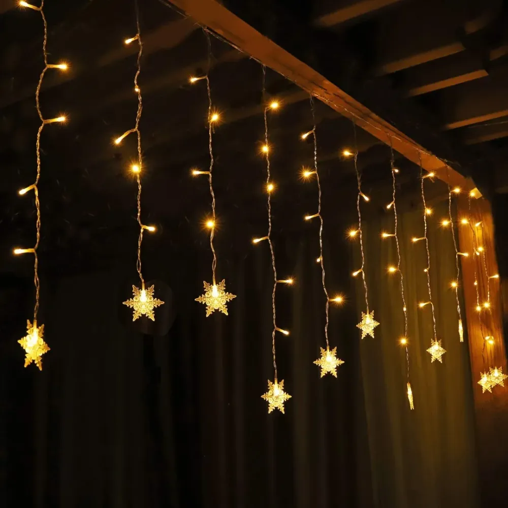 Rideau lumineux LED Noël - 3 mètres - 18 flocons de neige - blanc chaud - 108 LED