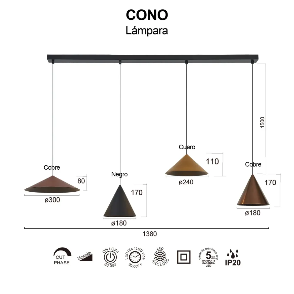 Suspension CONO 4 lumières dimmable Mantra 9458