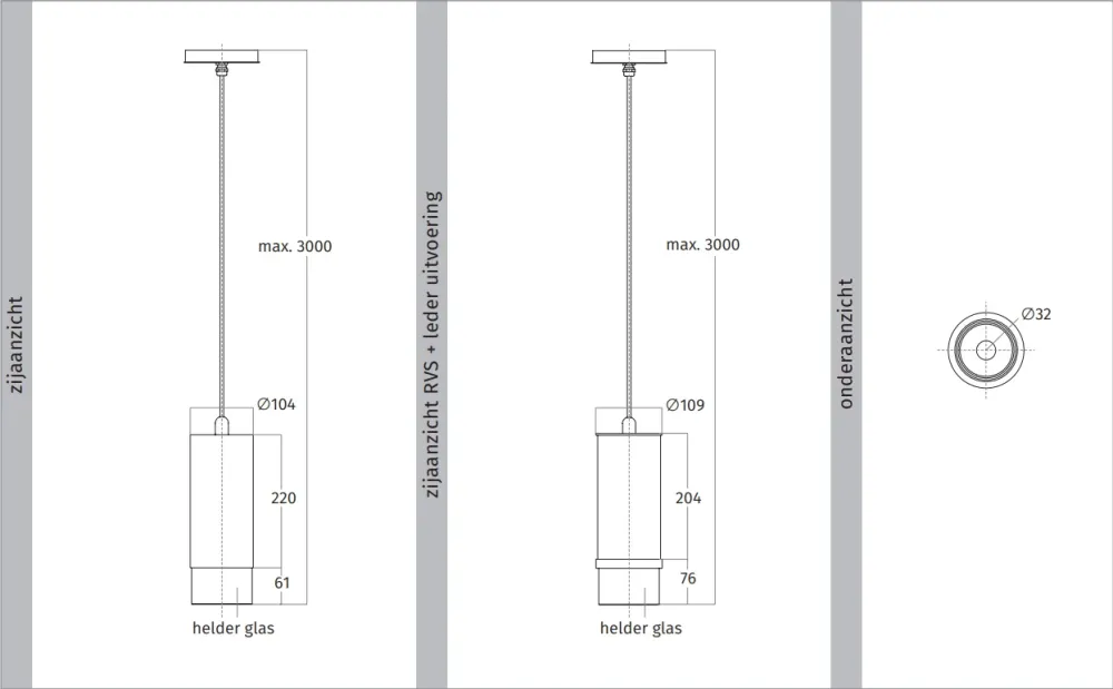 Wave 7001.90 - lampe suspendue - convient aux revêtements en cuir - acier inoxydable - dimmable - LED