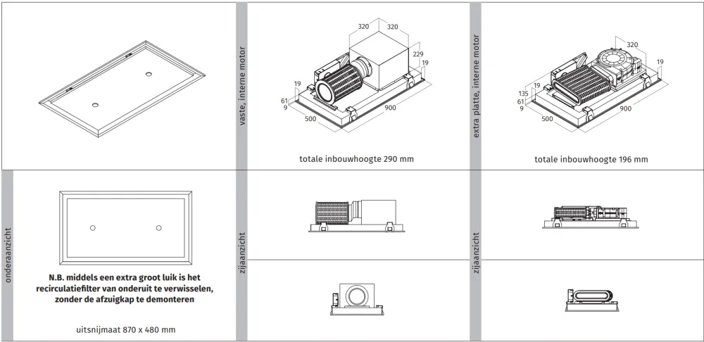 Wave 8674.101 CIRCULATE - plafonnier 90x50 cm - acier inoxydable - extra plat, moteur interne - recirculation - LED