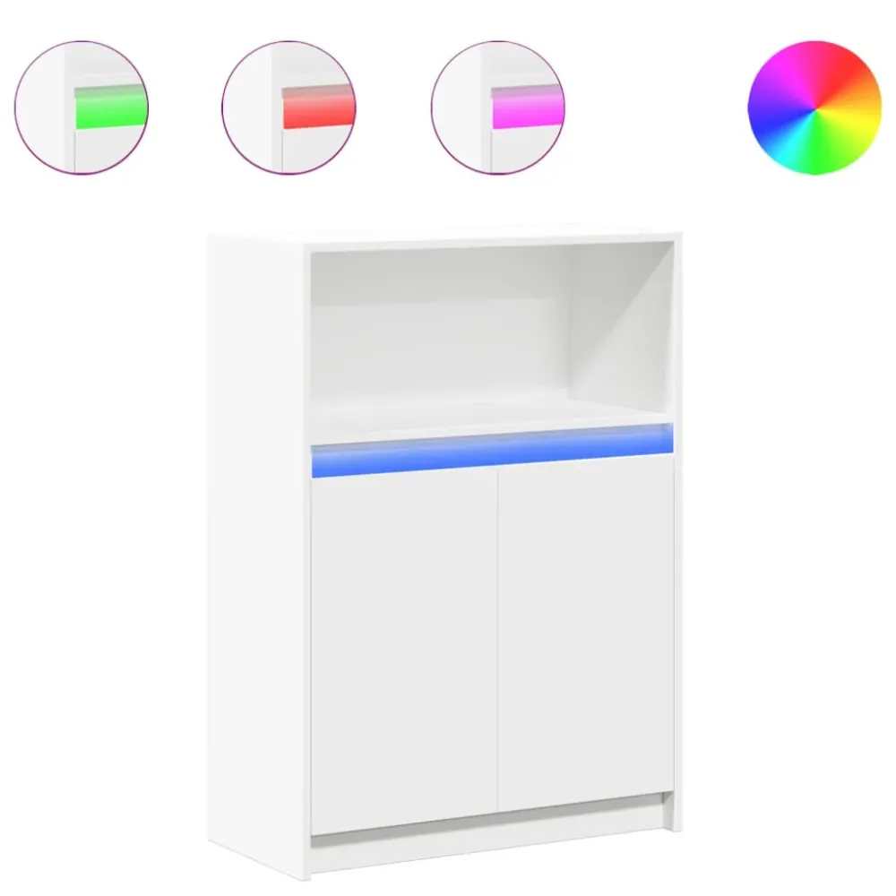 Buffet bahut commode armoire meuble de rangement organisateur cuisine salle de séjour salon avec LED 72 x 34 x 100 cm bois...