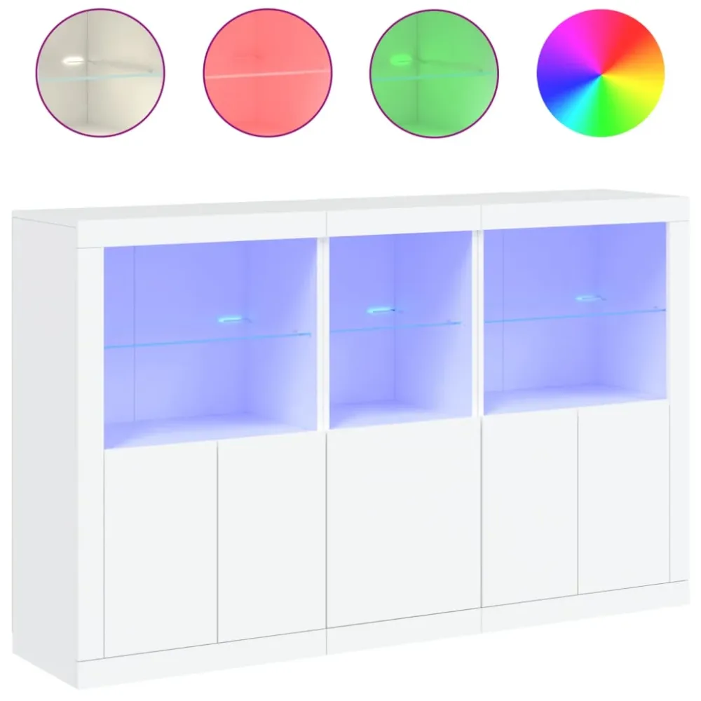 Buffet bahut commode armoire meuble de rangement organisateur cuisine salle de séjour salon avec lumières LED 162 x 37 x 1...