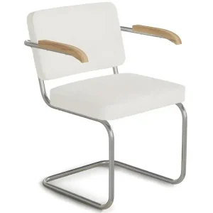 Chaise de salle à manger avec accoudoirs En Bouclette Fausse Fourrure Tapissée - Boucles Blanches - Henr Blanc