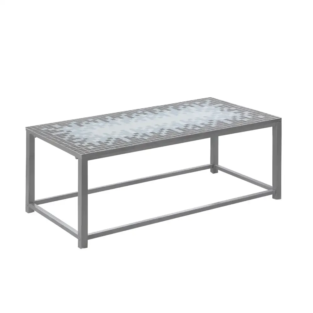 Table Basse - Gris / Plateau Tuile Bleu / Argent Martele