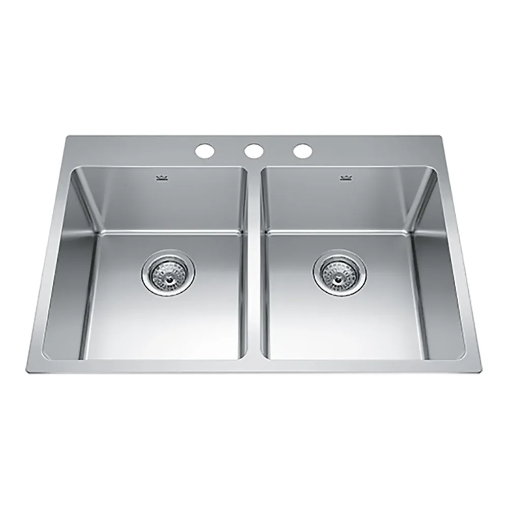 Évier à deux cuves en acier inoxydable et à 3 trous prépercés, 30-7/8'' x 20-7/8'' x 9''