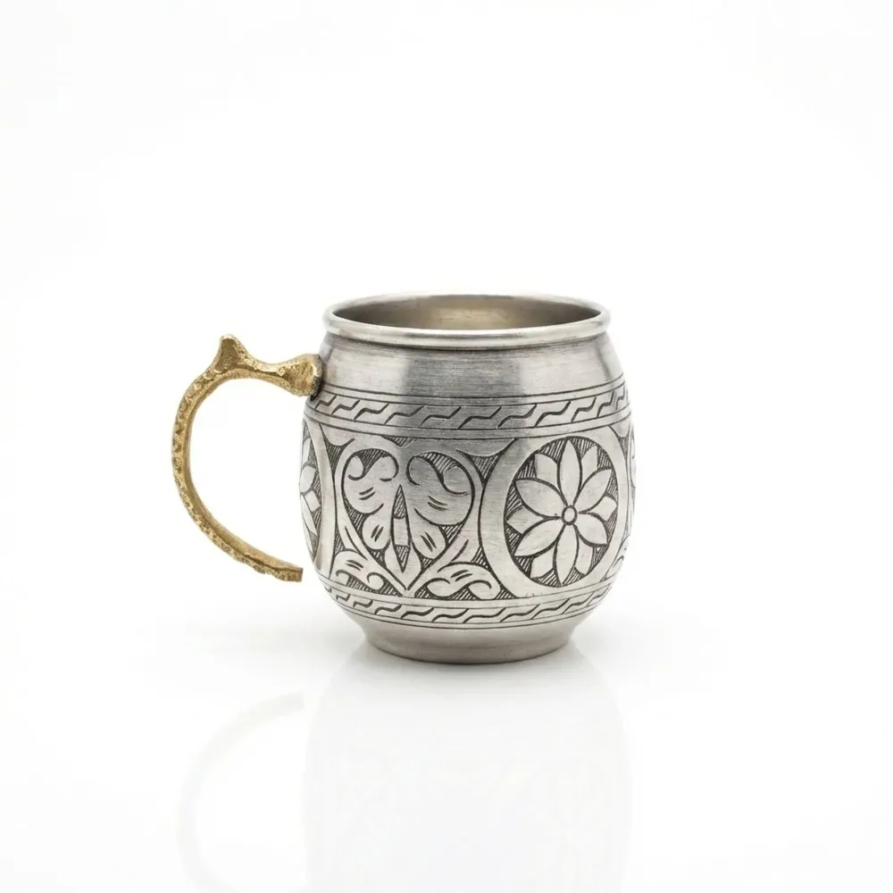 Bakırzen Tasse en cuivre sculptée à la main en argent 350 ml (11,83 fl oz)