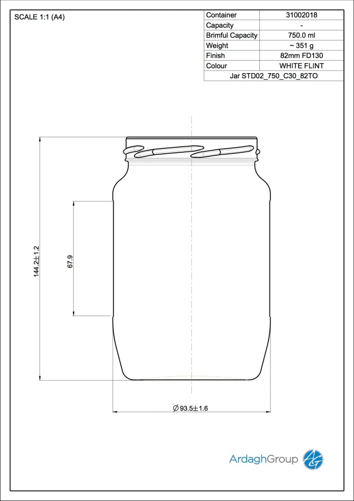 Bocal en verre flint de 750 ml - Ardagh