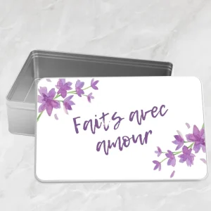 Boîte à biscuits rectangulaire en métal - « Faits avec amour »
