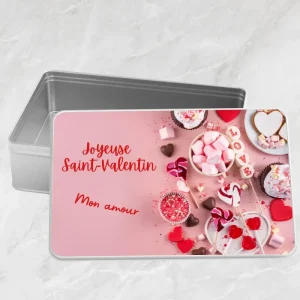 Boîte à biscuits rectangulaire en métal - Joyeuse Saint-Valentin Mon amour avec friandises