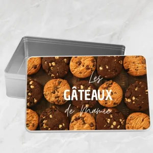 Boîte à biscuits rectangulaire en métal - "Les Gâteaux de Mamie"