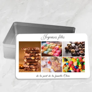 Boîte à biscuits rectangulaire en métal - personnalisable avec vos photos, designs, prénom, texte