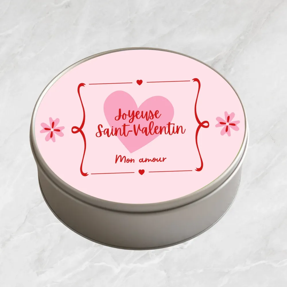 Boîte à biscuits ronde en métal - Joyeuse Saint-Valentin Mon amour