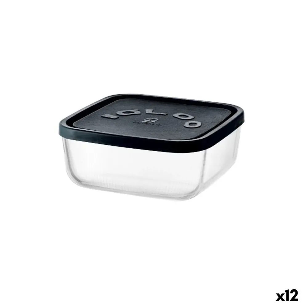 Boîte à lunch Borgonovo Igloo lines Noir Transparent verre 1,8 L (12 Unités)