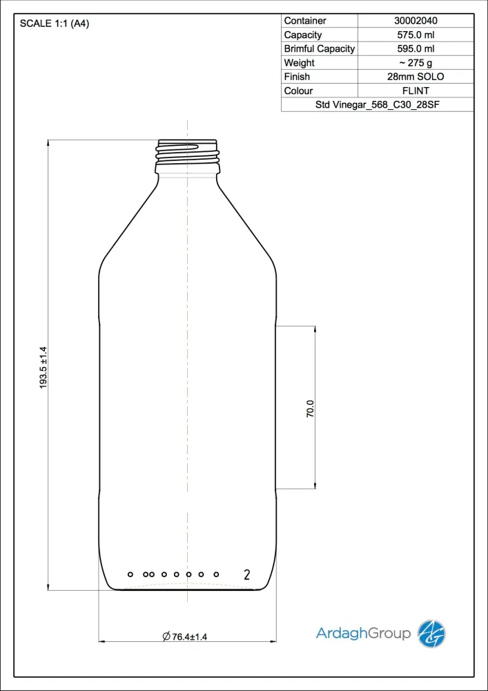 Bouteille alimentaire en verre flint de 575 ml - Ardagh