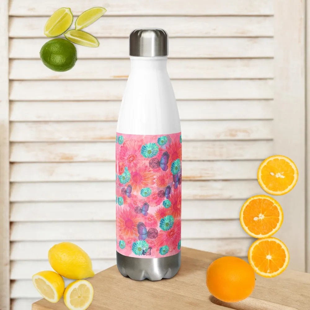 Bouteille d'eau en acier inoxydable | Thème rose avec des papillons
