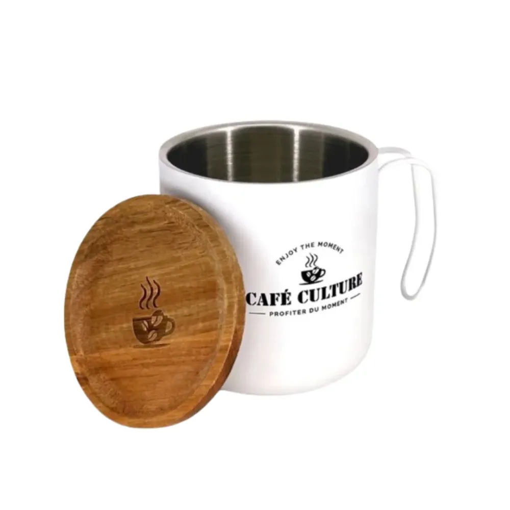 Tasse blanche à double paroi avec couvercle Café Culture