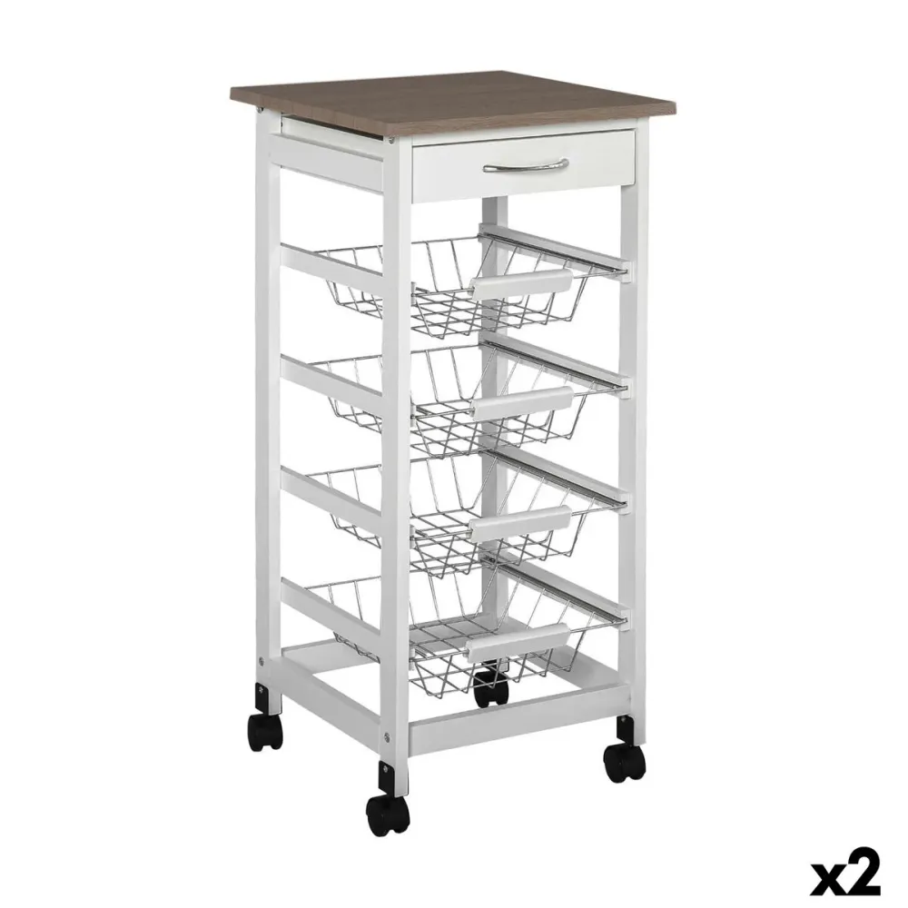 Chariot à légumes MobleKit Blanc Marron Bois Métal 37 x 37 x 82 cm (2 Unités)