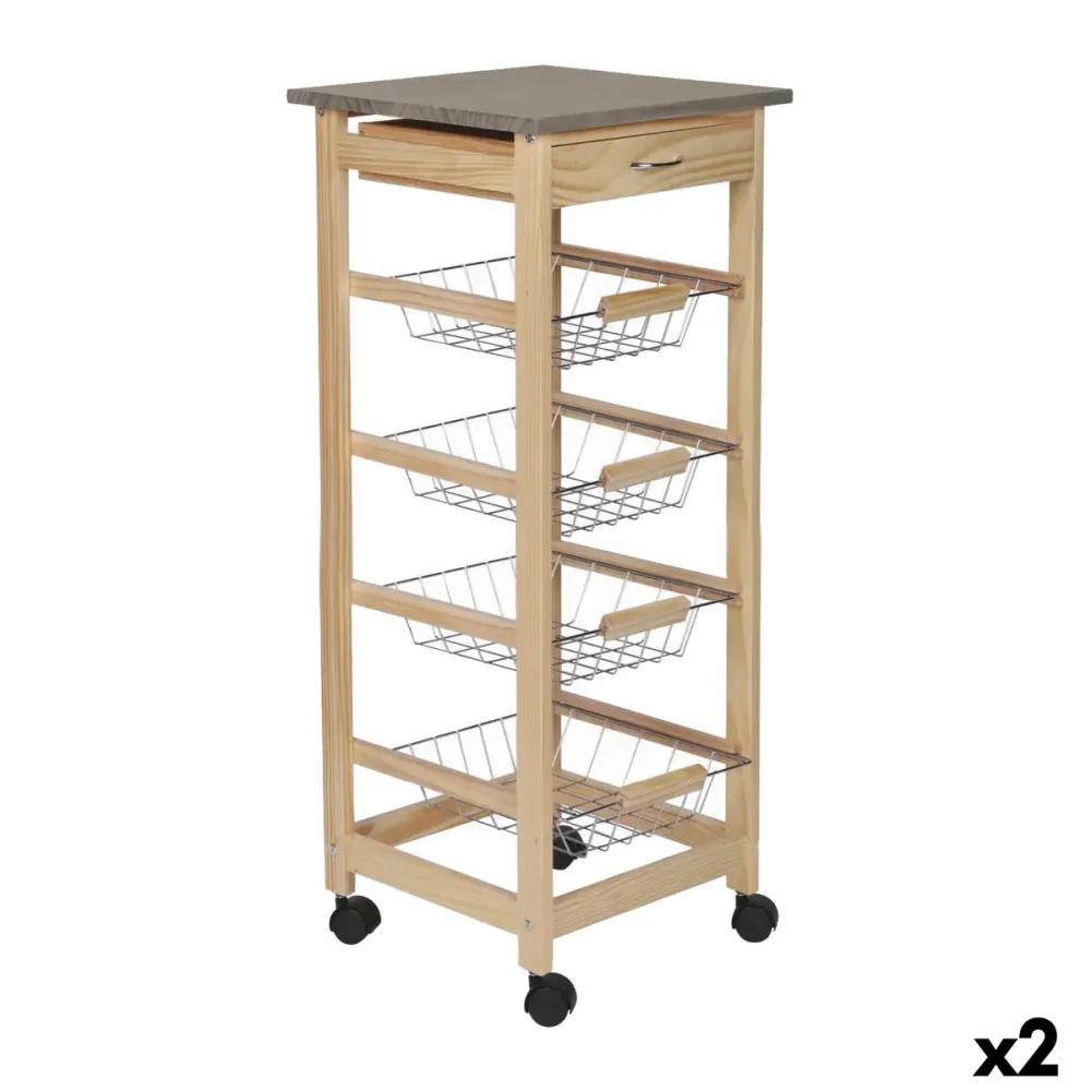 Chariot à légumes MobleKit Marron Gris Bois Métal 37 x 37 x 82 cm (2 Unités)