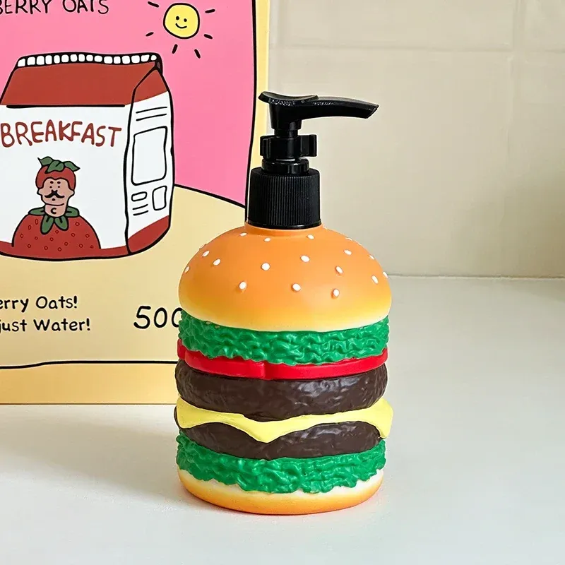 Distributeur de savon à presser en forme de hamburger mignon, bouteille d'eau de maquillage adaptée au comptoir de la mais...