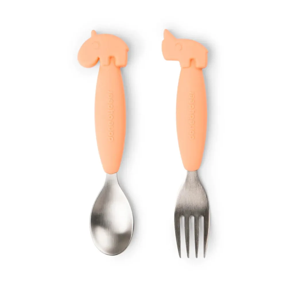 Cuillère et fourchette Easy-grip - Deer friends - Corail Done by Deer