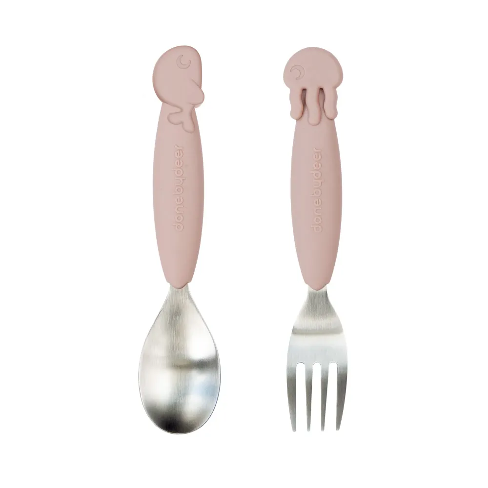 Cuillère et fourchette Easy-grip - Sea friends - Rose Done by Deer