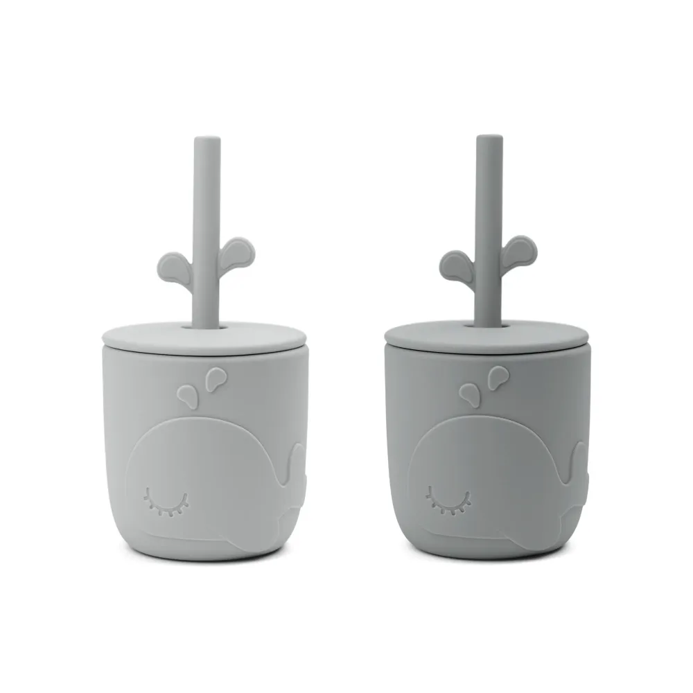 Peekaboo gobelet et paille lot de 2 - Wally - Gris Done by Deer